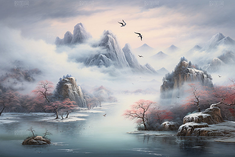 国画山水传统文化重阳节背景图