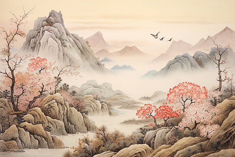 国画山水重阳节宣纸背景图