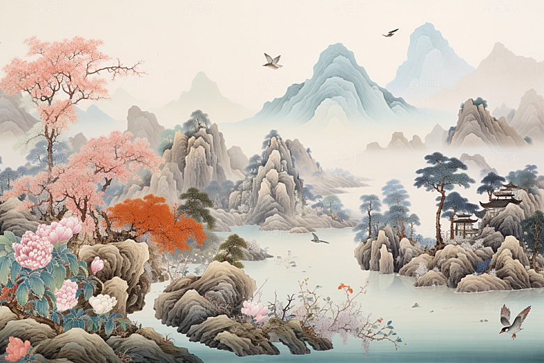 国画山水重阳节水墨背景图