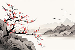国画山水重阳节传统文化背景图