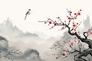 国画山水重阳节传统文化背景图