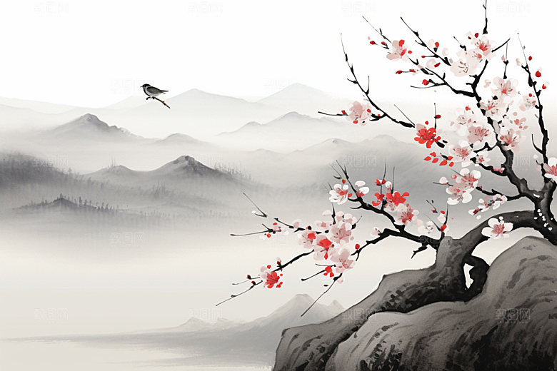 国画山水晕染重阳节背景图