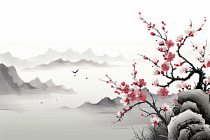 国画山水景物中国风背景图