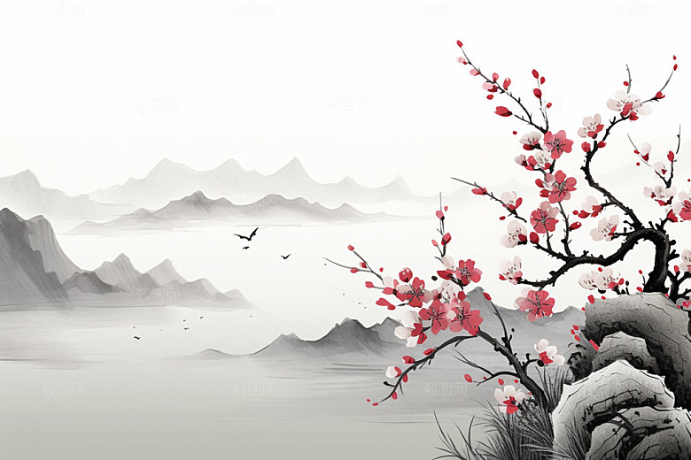 国画山水景物中国风背景图