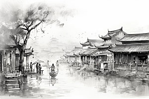国画山水传统文化水墨背景图