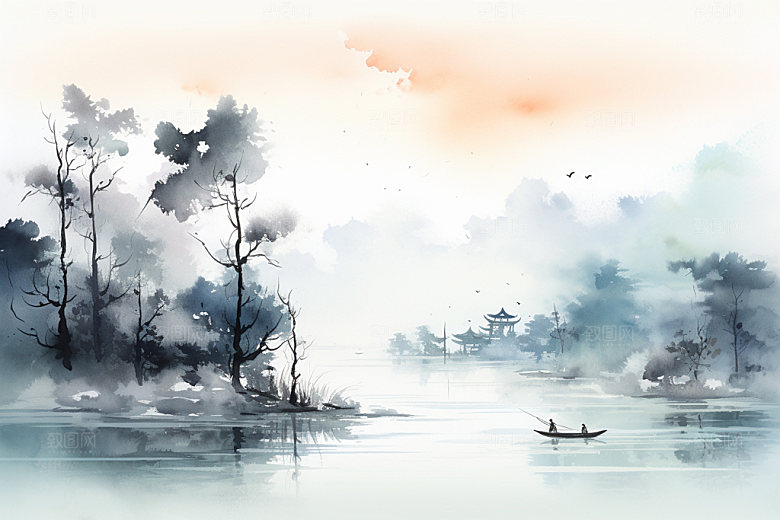 国画山水景物重阳节背景图