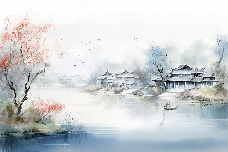 国画山水中国风景物背景图