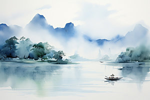 国画山水手绘中国风背景图