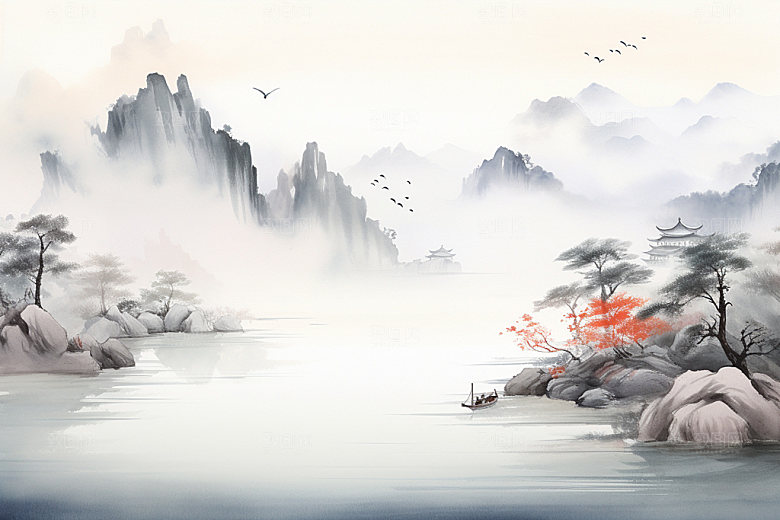 国画山水水墨风光背景图