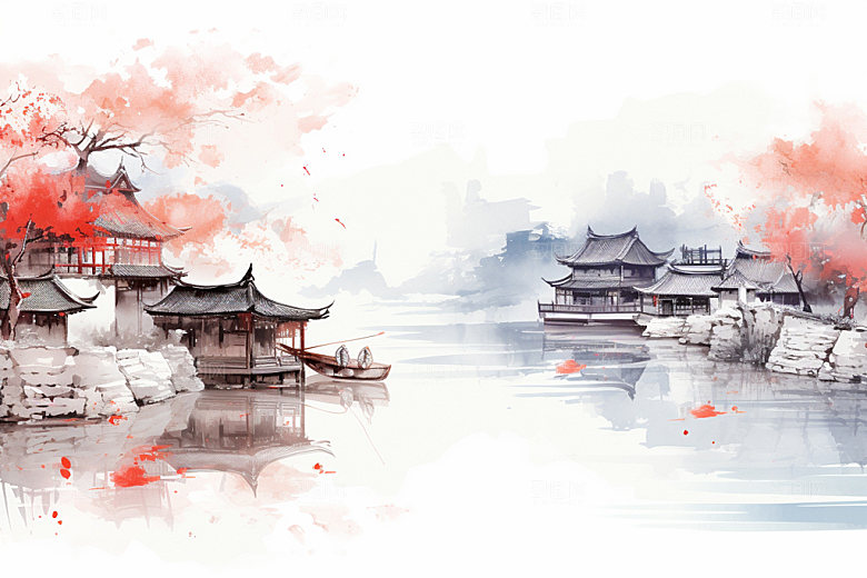 国画山水水墨重阳节背景图