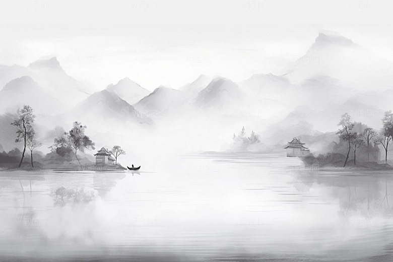 国画山水晕染风光背景图