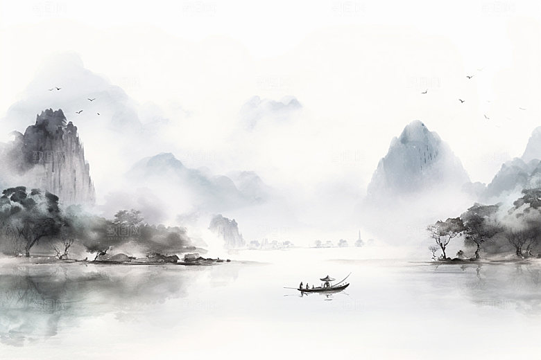 国画山水重阳节手绘背景图