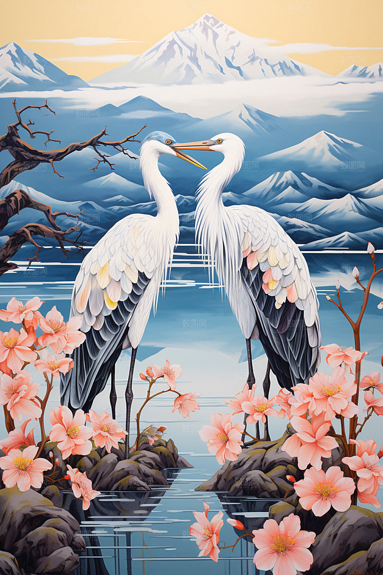 国画山水手绘重阳节背景图