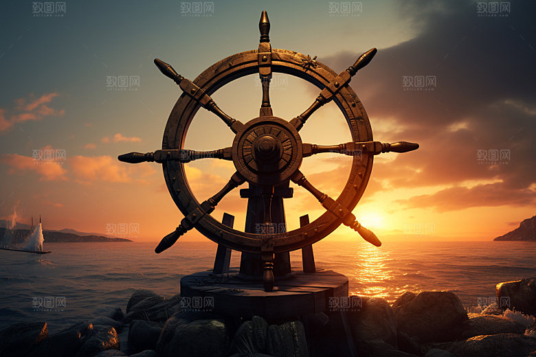船舵航海乘风破浪元素