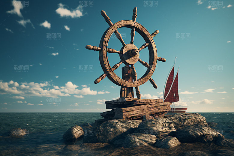船舵乘风破浪航海元素