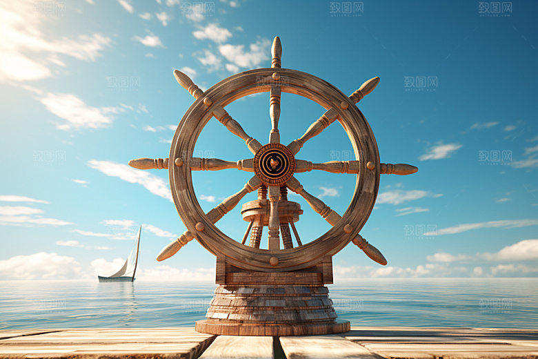 船舵航海乘风破浪元素