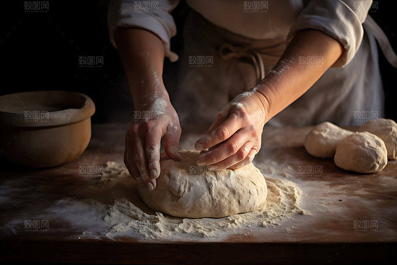 面包制作和面面食摄影图