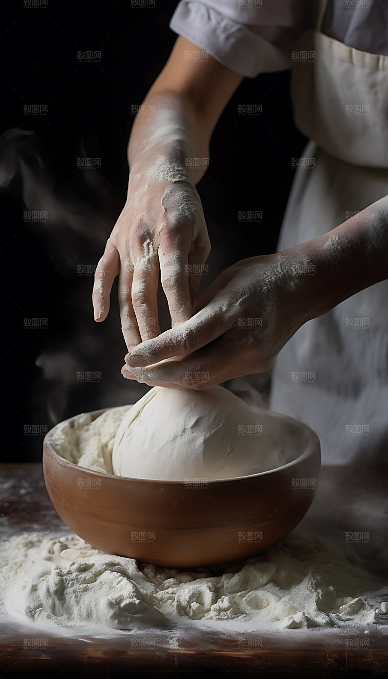 面包制作和面揉面摄影图
