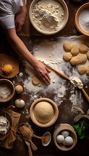 面包制作烘焙厨房工作摄影图
