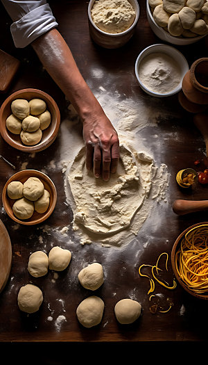 面包制作和面烘焙摄影图