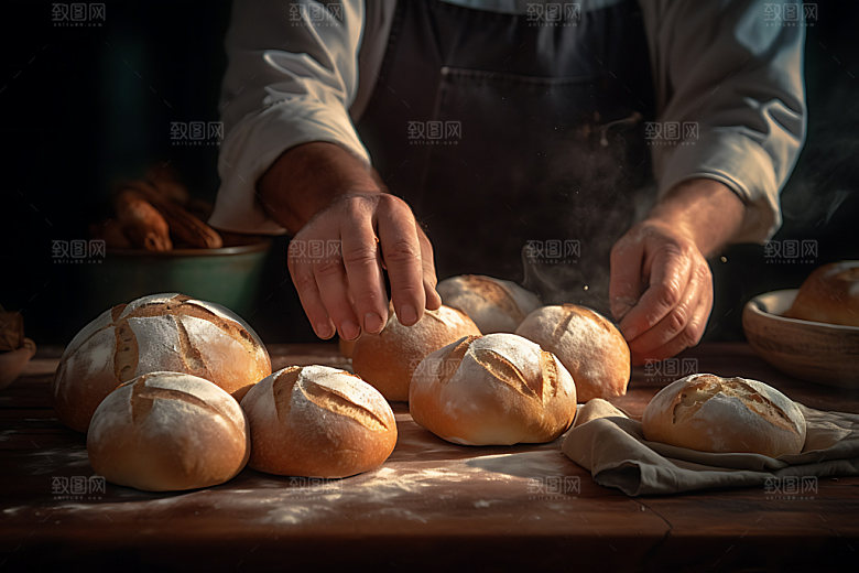 面包制作面食揉面摄影图