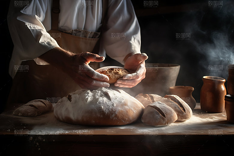 面包制作和面面点摄影图