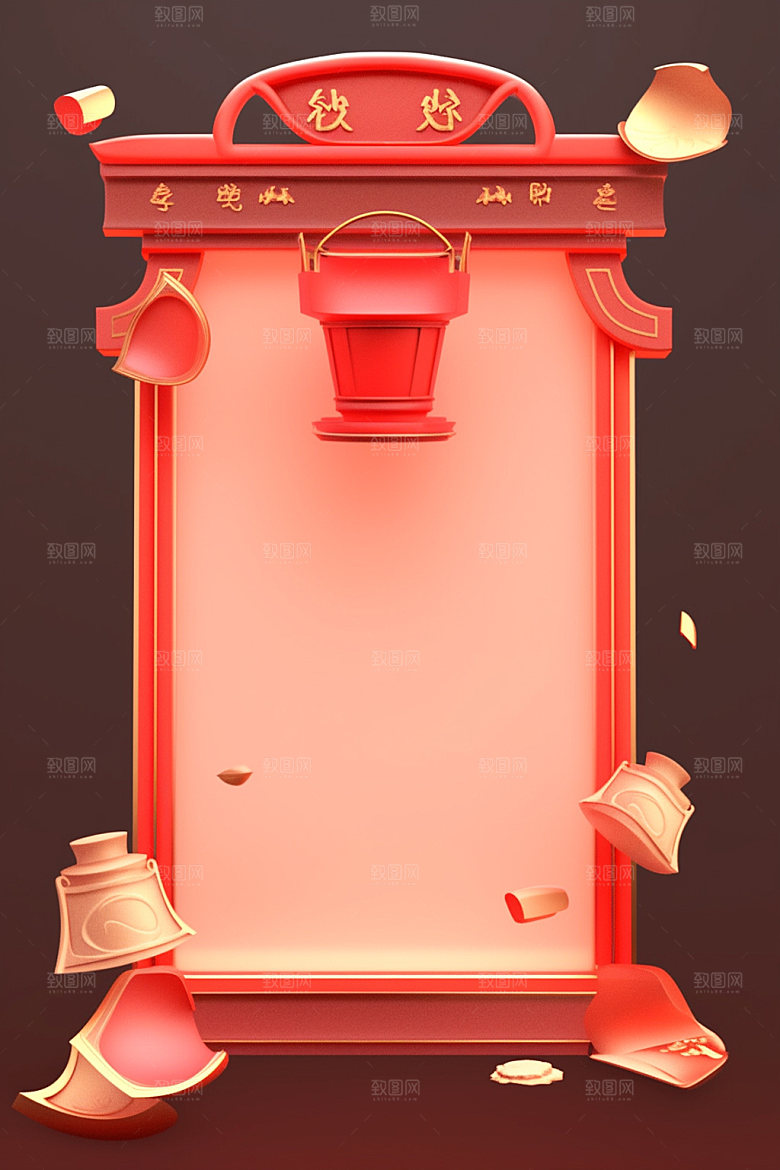 新春边框中国年红色UI元素