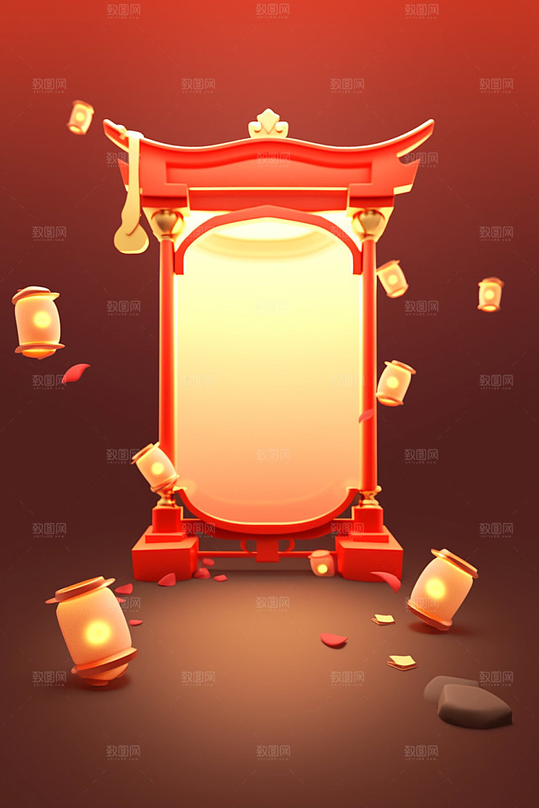 新春边框红色弹窗UI元素