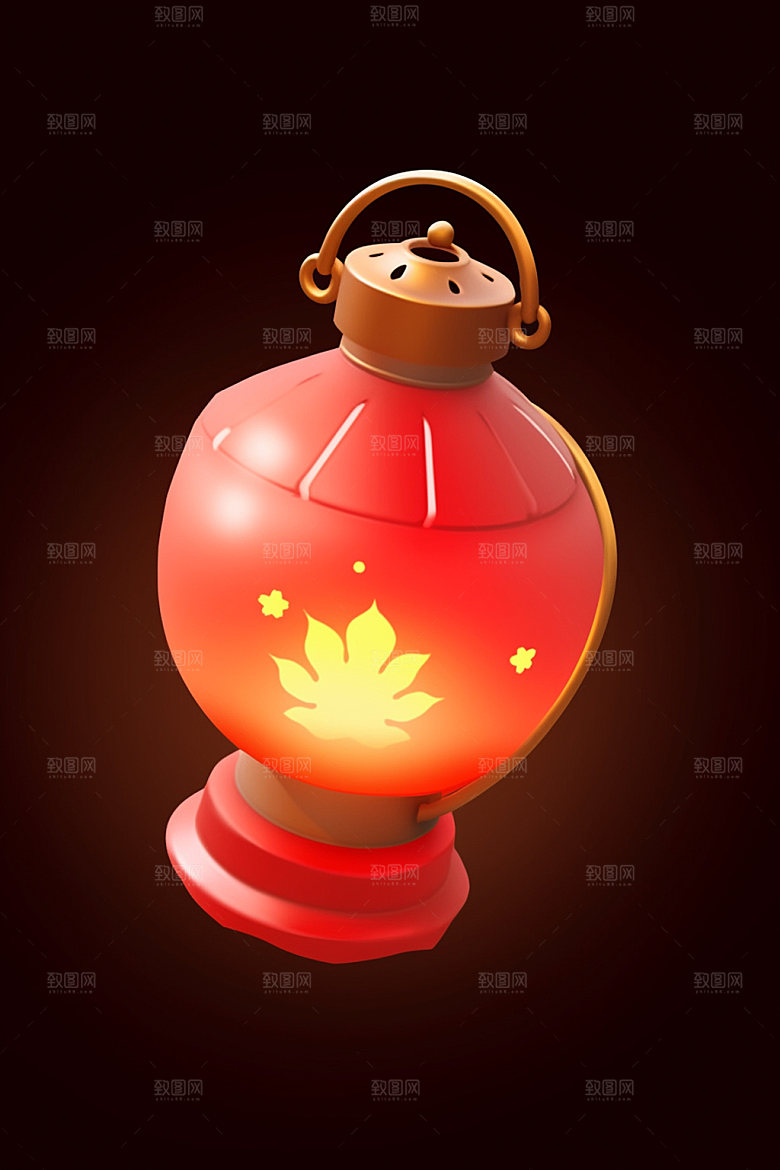 红色灯笼3D图标UI元素