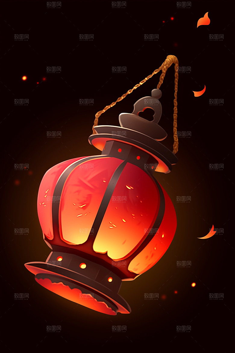 红色灯笼3D新年UI元素