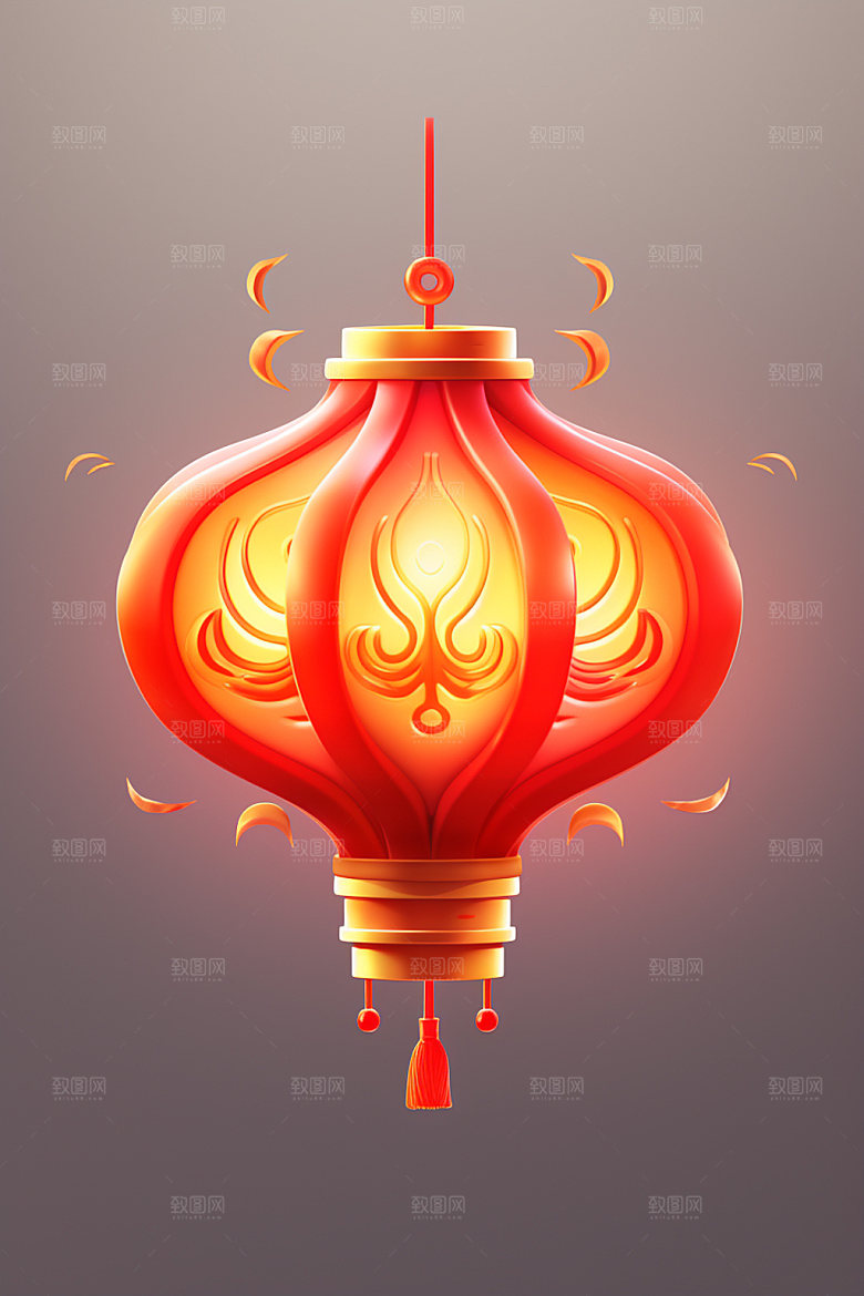 红色灯笼图标立体UI元素