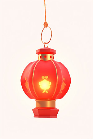 红色灯笼中国年立体UI元素