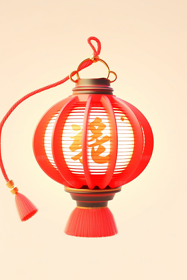 红色灯笼图标立体UI元素