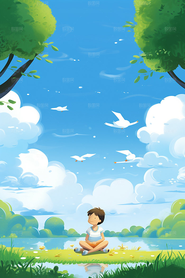 处暑节气夏天插画
