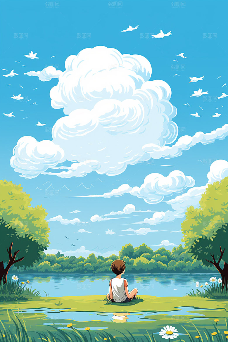 处暑手绘夏天插画