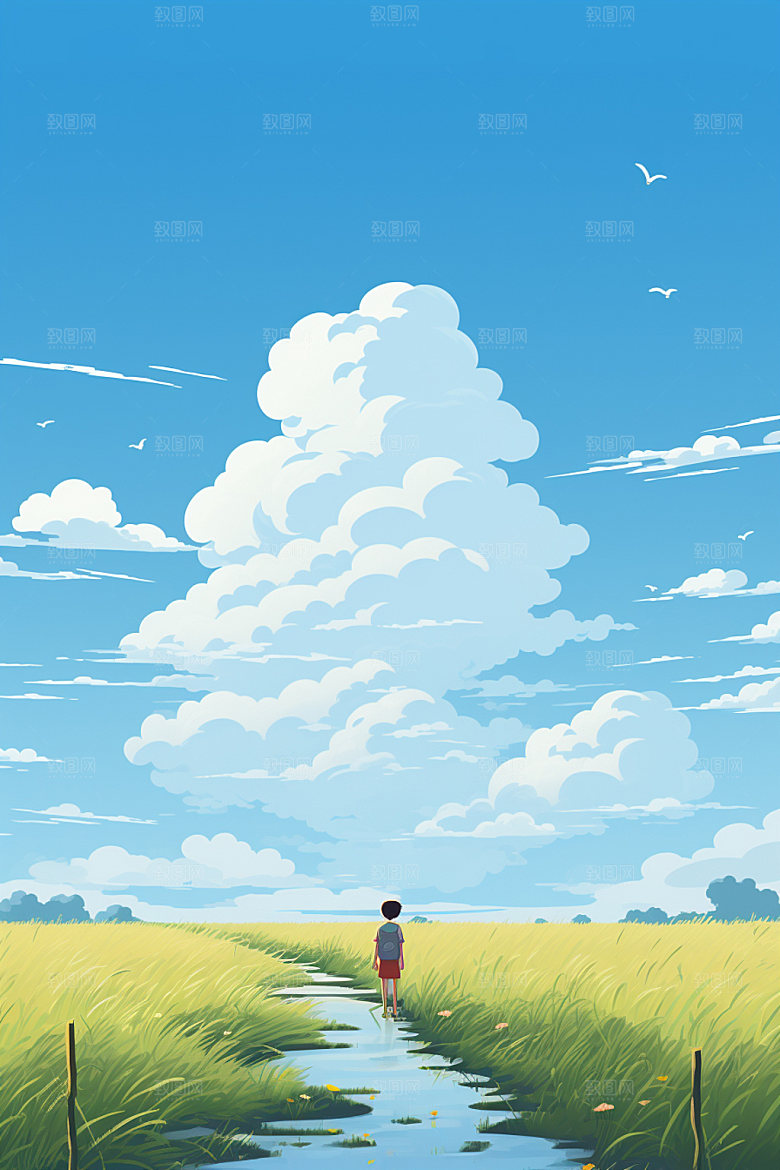 处暑卡通夏末插画