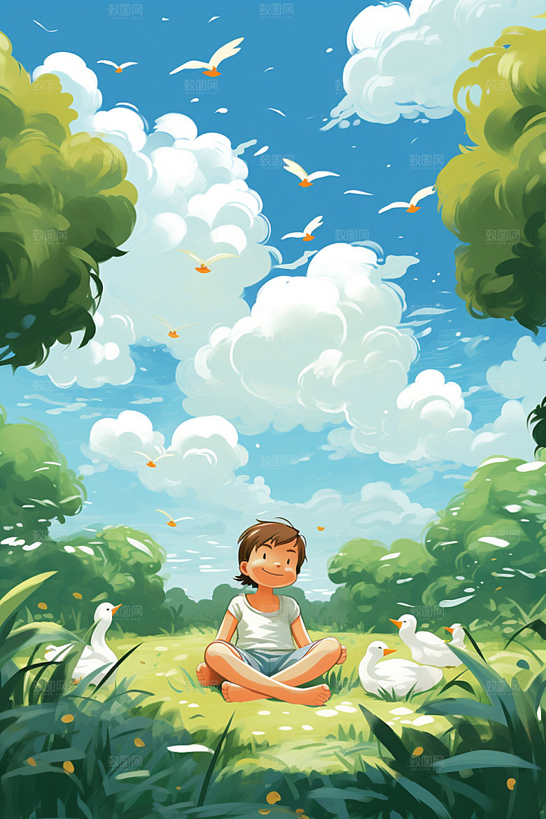 处暑夏天卡通插画