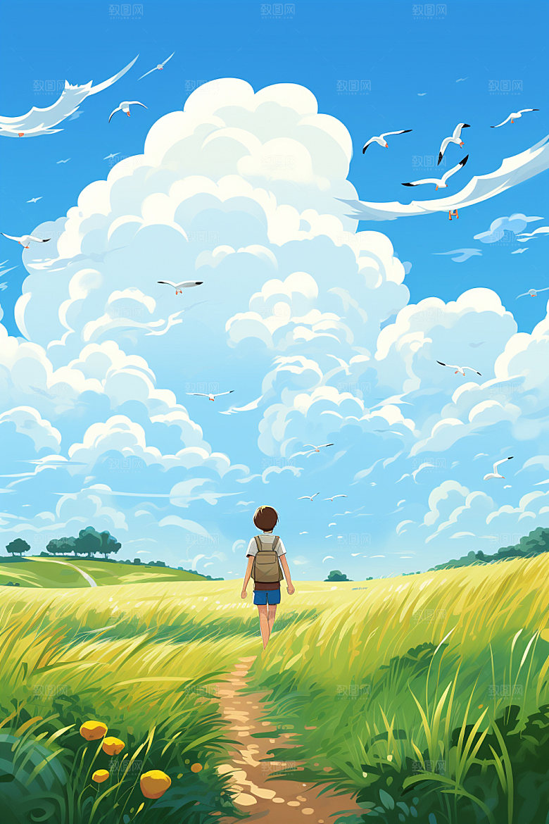 处暑夏天手绘插画