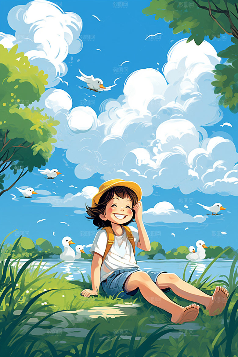 处暑夏天夏末插画