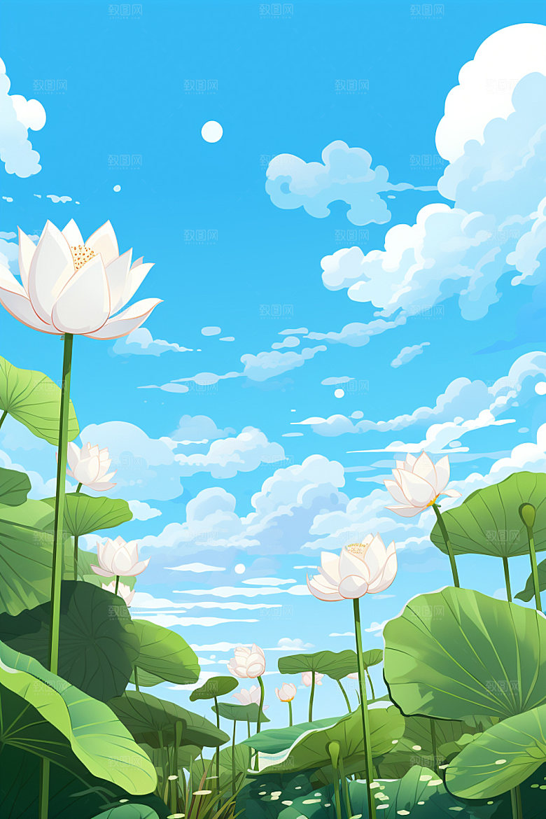 处暑夏末自然插画