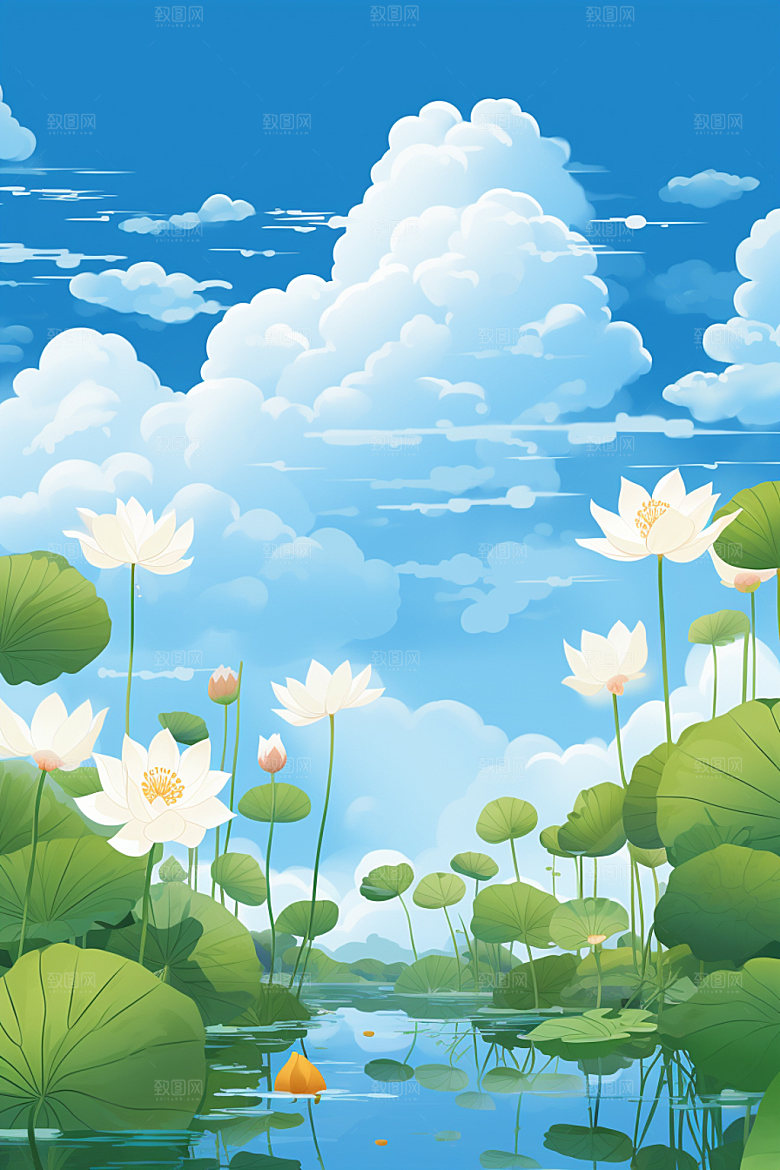 处暑夏末清新插画