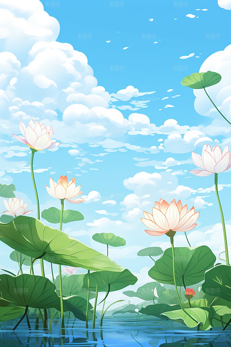 处暑夏天节气插画