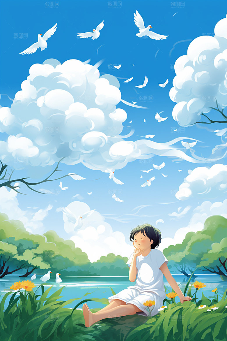 处暑夏末卡通插画