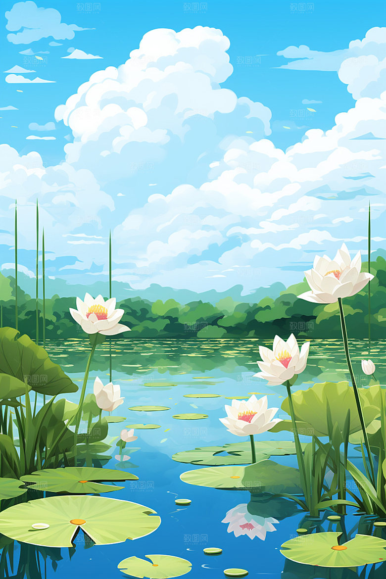 处暑夏末卡通插画