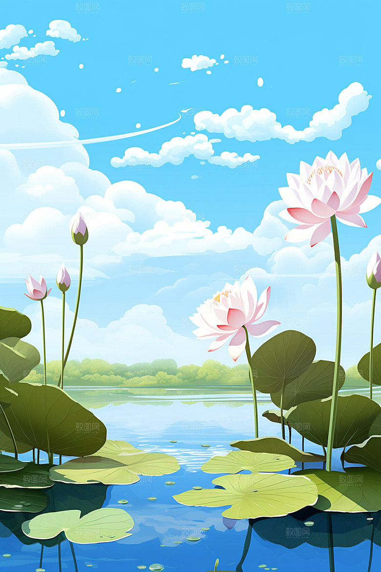 处暑手绘自然插画