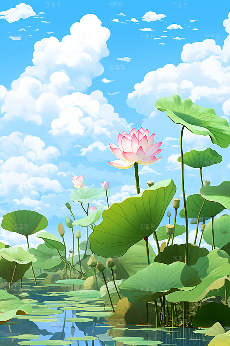 处暑节气绿草插画