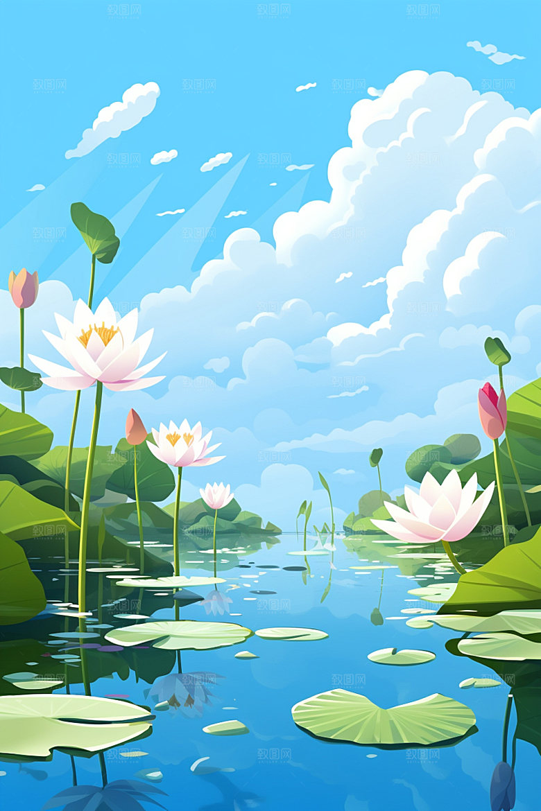 处暑节气手绘插画