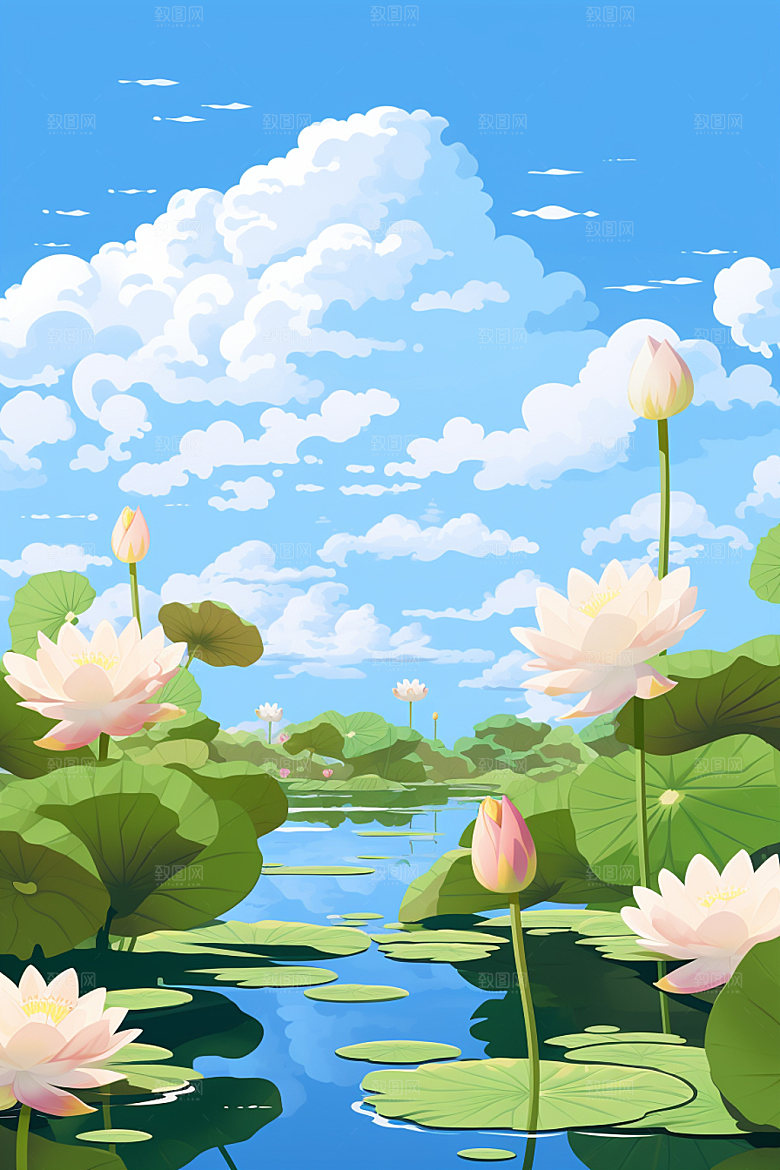 处暑绿草夏末插画