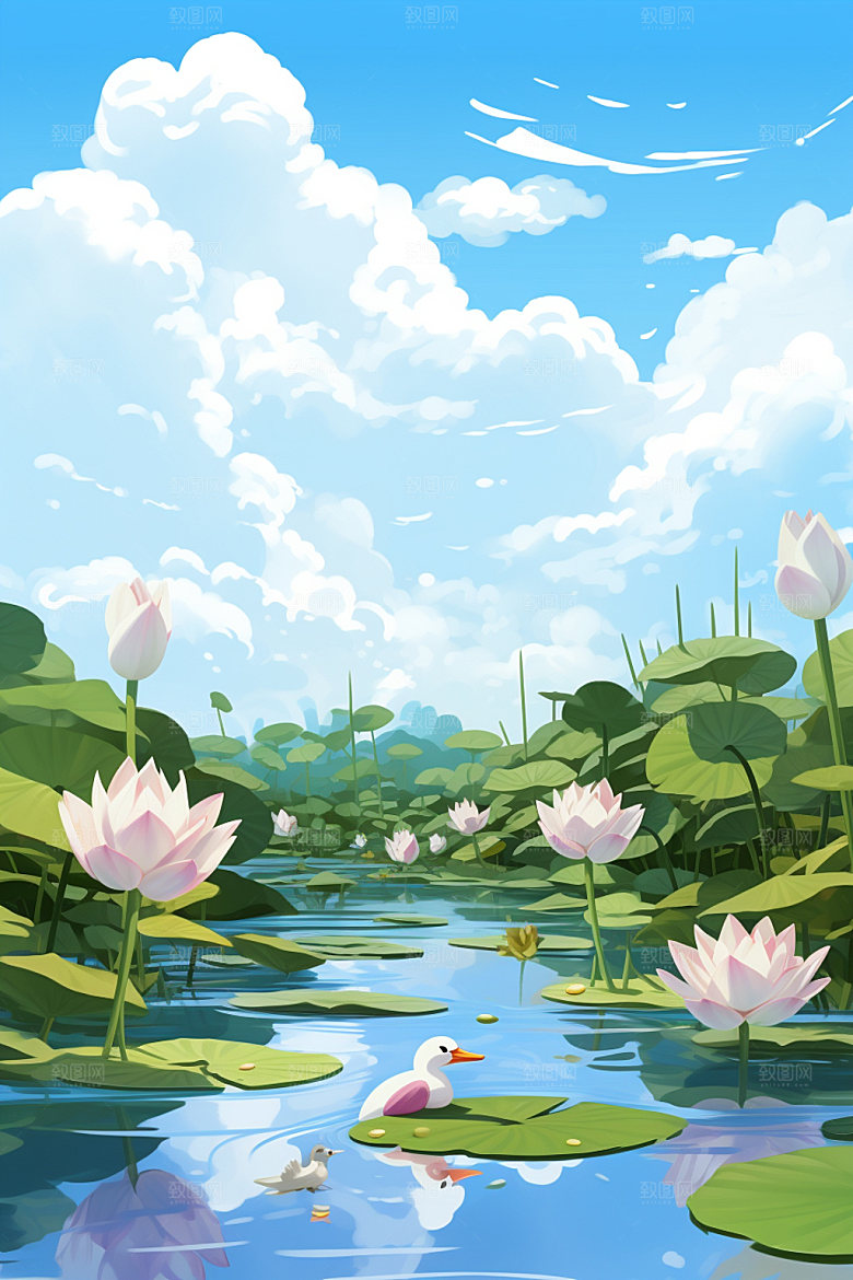 处暑清新夏末插画