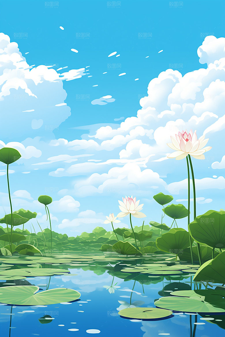 处暑夏天清新插画